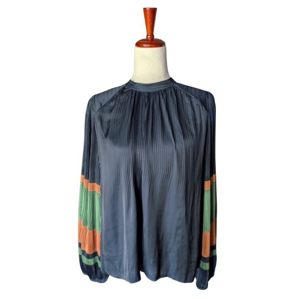 Ulla Johnson Rosa Japanese Pleated Sleeve Satin Blouse Size 8
